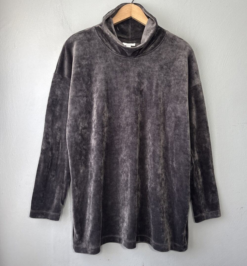 Pure Jill Velvet Tunic Top Size Small Gray Turtleneck Lounge Cozy Quiet Luxury